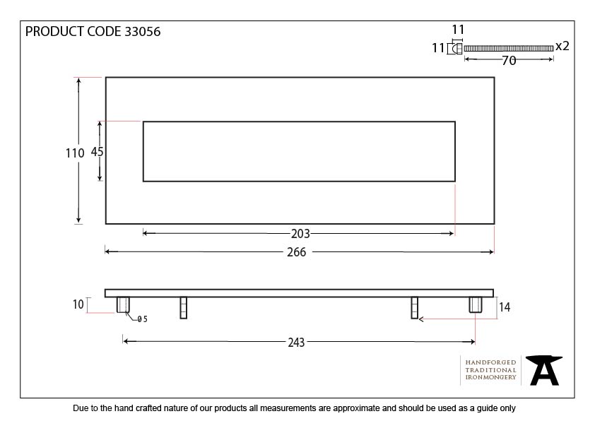 Black Small Letter Plate - 33056 - Technical Drawing
