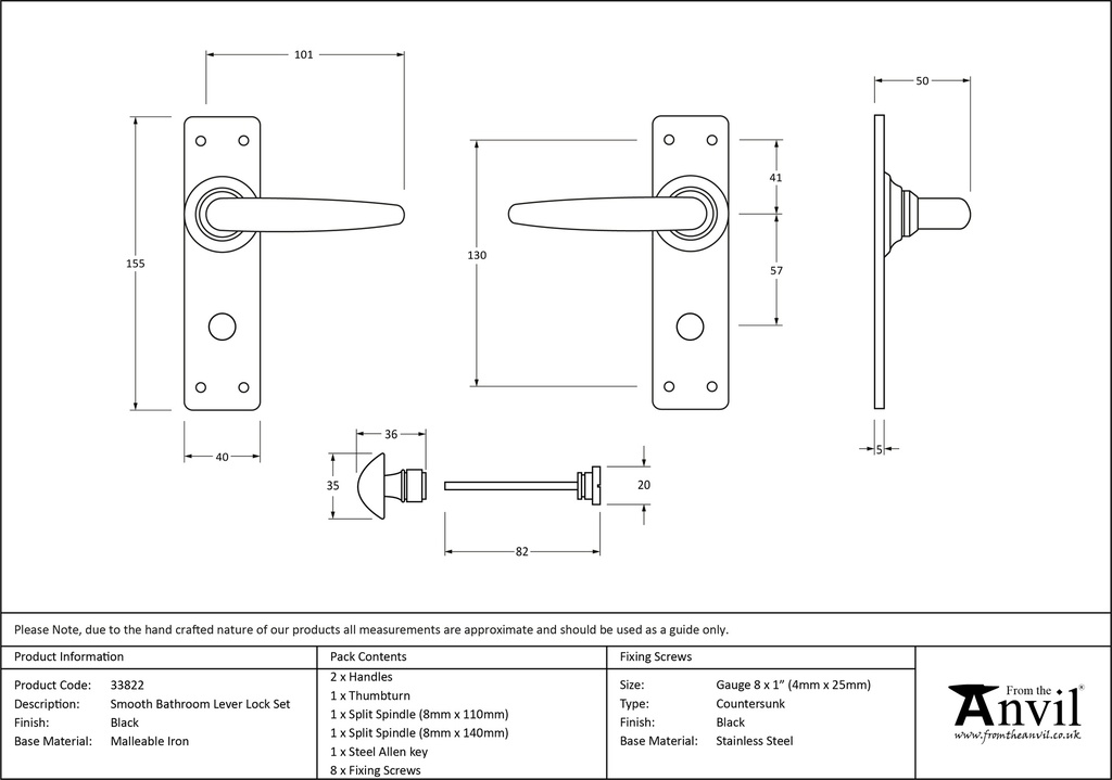 Black Smooth Lever Bathroom Set - 33822 - Technical Drawing