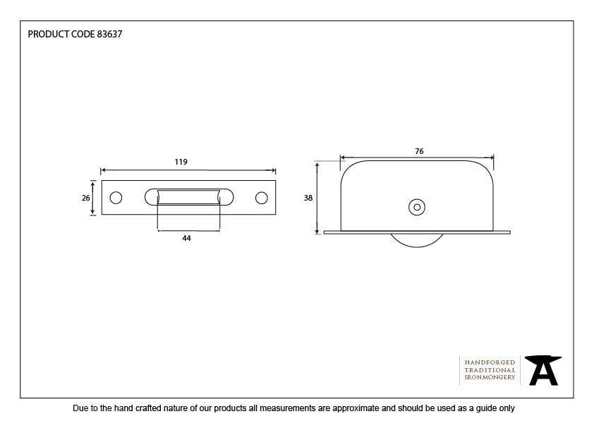 Black Square Ended Sash Pulley 75kg - 83637 - Technical Drawing