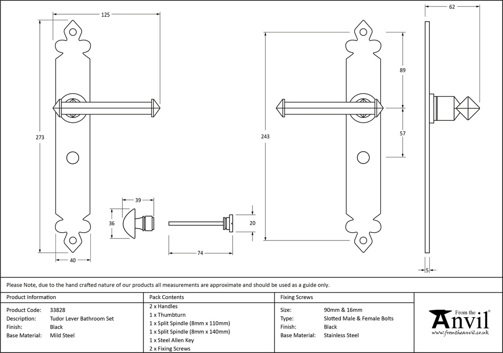 Black Tudor Lever Bathroom Set - 33828 - Technical Drawing