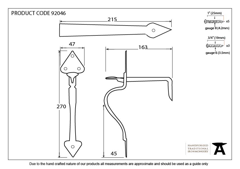 Black Tuscan Thumblatch - 92046 - Technical Drawing