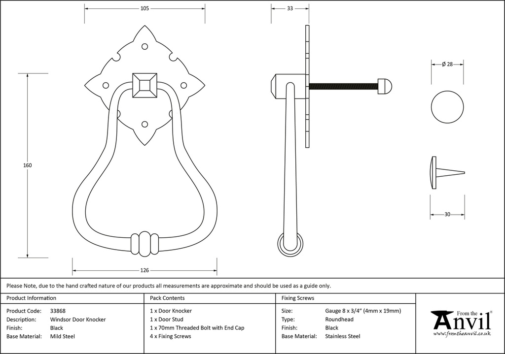 Black Windsor Door Knocker - 33868 - Technical Drawing