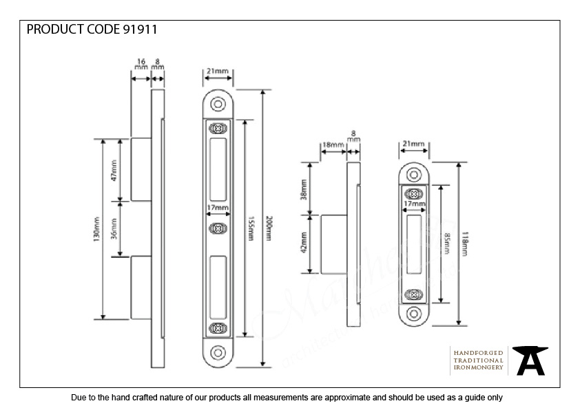 Bright Zinc Plated Espag Plain Keep Set - 91911 - Technical Drawing