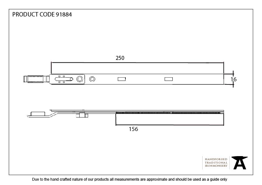 BZP 250mm Extension Piece for Espag Door Locks - 91884 - Technical Drawing