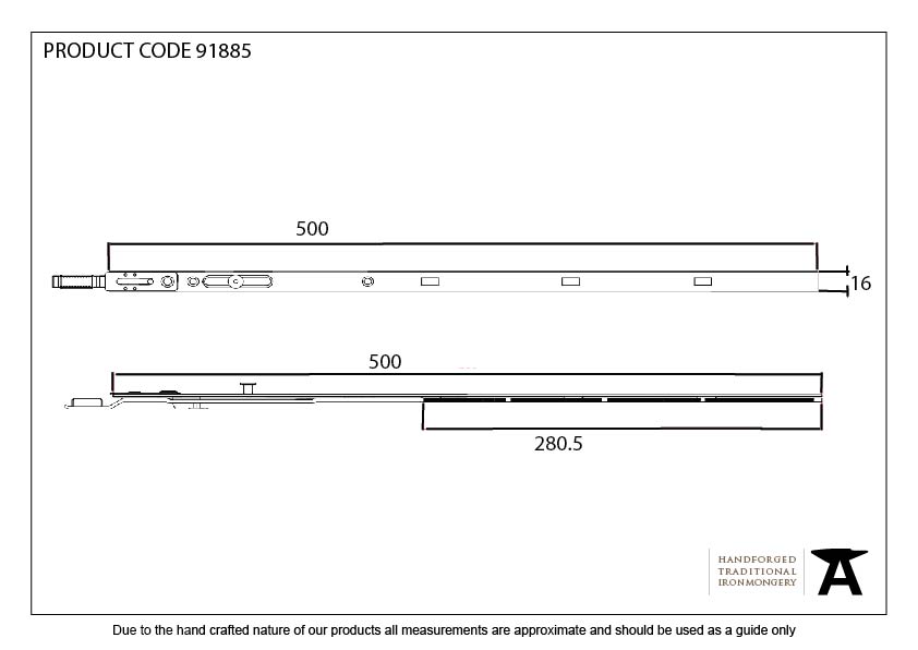 BZP 500mm Extension Piece for Espag Door Locks - 91885 - Technical Drawing