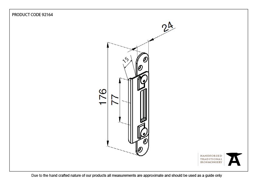 BZP Winkhaus Heritage Hook Strike Keep 44mm Door - 92164 - Technical Drawing