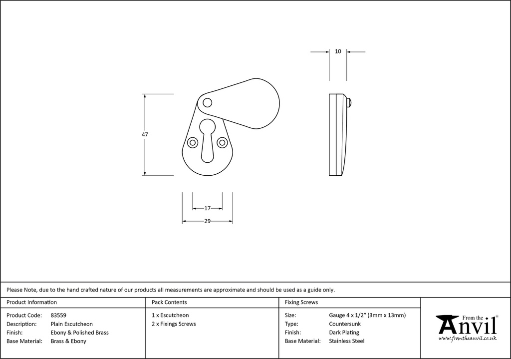 Ebony Plain Escutcheon - 83559 - Technical Drawing