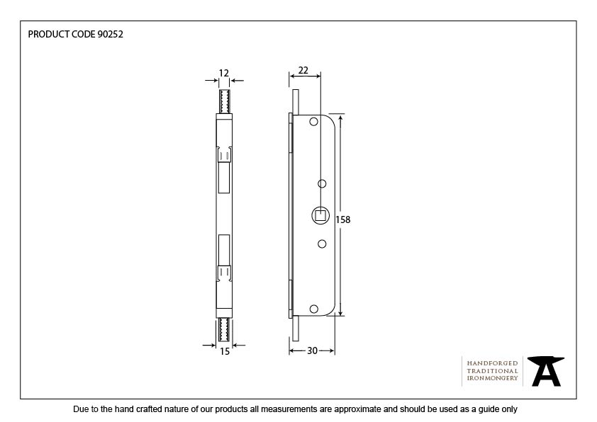 Excal - Claw Gearbox 22mm Backset - 90252 - Technical Drawing