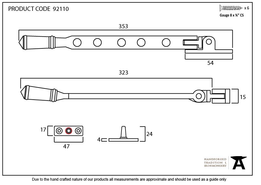 External Beeswax 12&quot; Regency Stay - 92110 - Technical Drawing