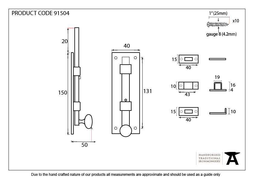 External Beeswax 6&quot; Universal Bolt - 91504 - Technical Drawing