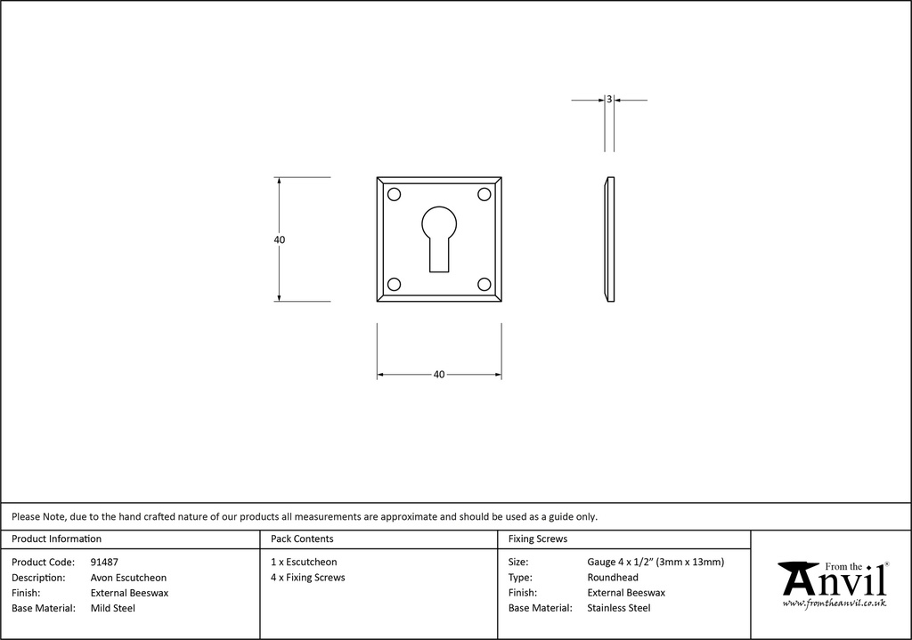 External Beeswax Avon Escutcheon - 91487 - Technical Drawing