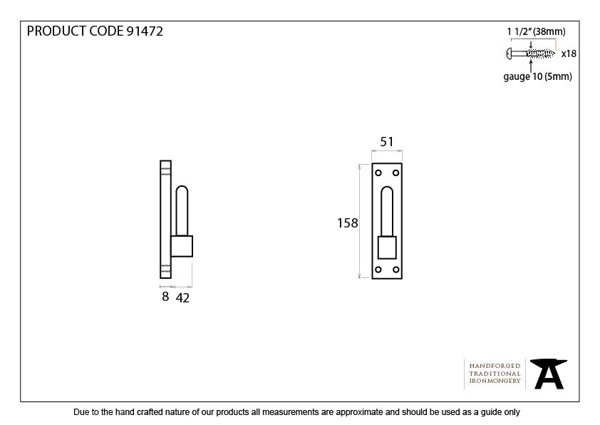 External Beeswax Frame Hook For 91471 (pair) - 91472 - Technical Drawing