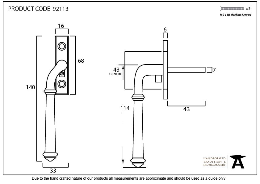 External Beeswax Regency Espag - LH - 92113 - Technical Drawing