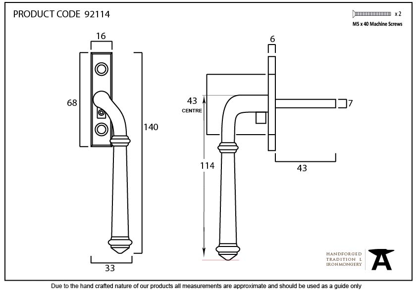 External Beeswax Regency Espag - RH - 92114 - Technical Drawing