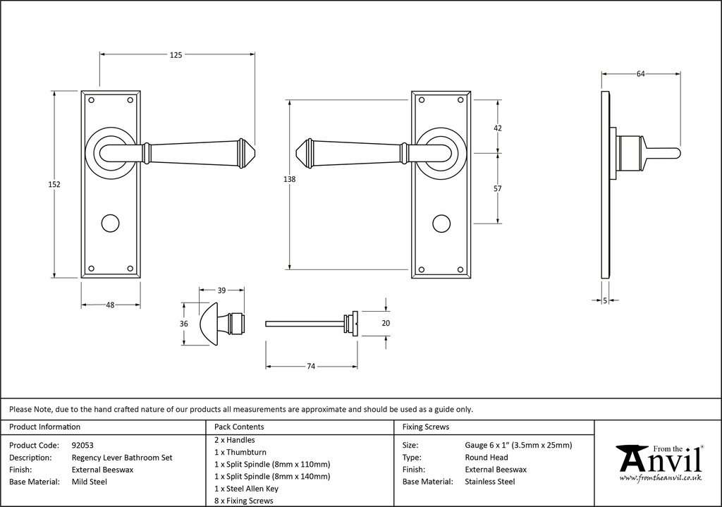 External Beeswax Regency Lever Bathroom Set - 92053 - Technical Drawing