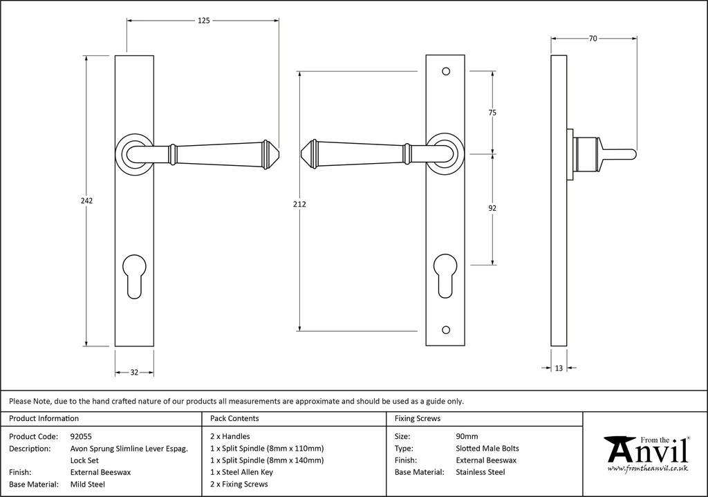 External Beeswax Regency Slimline Lever Espag. Lock Set - 92055 - Technical Drawing