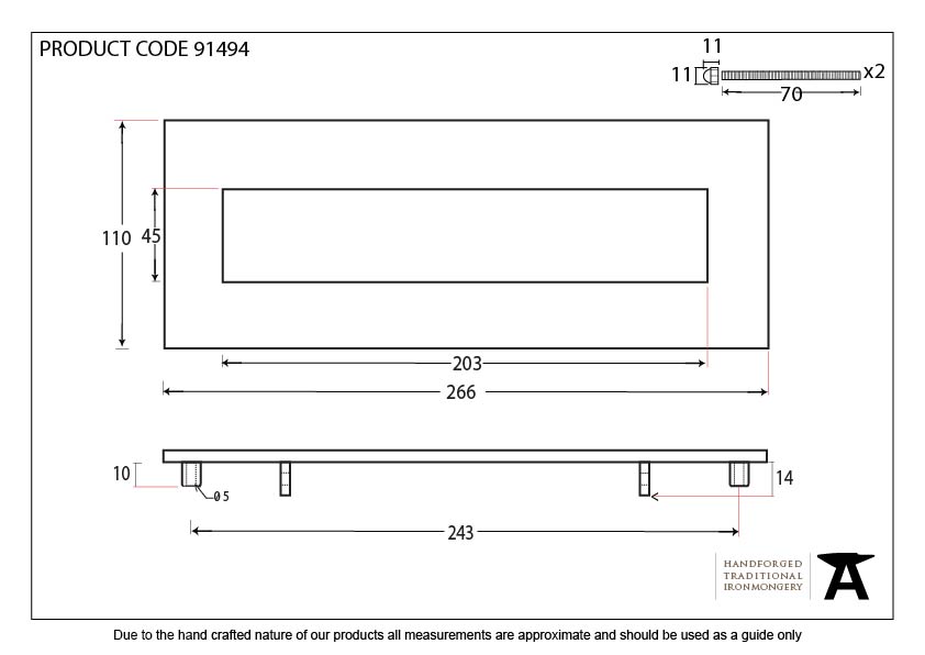 External Beeswax Small Letter Plate - 91494 - Technical Drawing