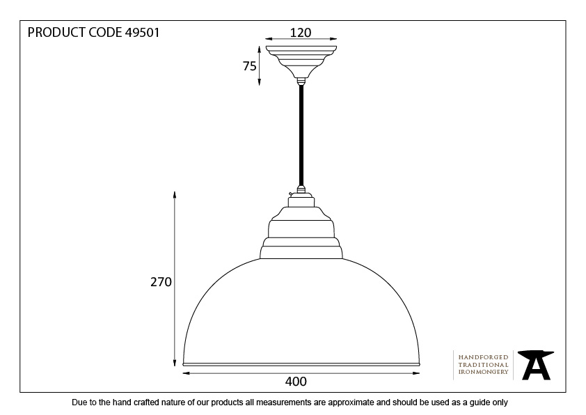 Hammered Copper Harborne Pendant - 49501 - Technical Drawing