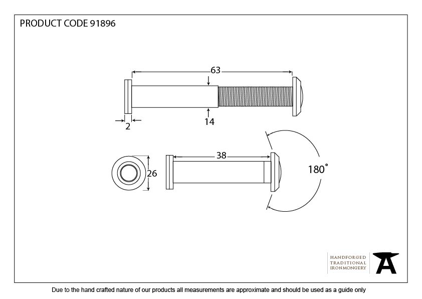 Lacquered Brass Door Viewer 180° (34-56mm Door) - 91896 - Technical Drawing