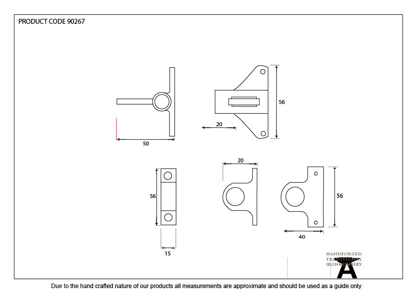 Lacquered Brass Fanlight Catch + Two Keeps - 90267 - Technical Drawing