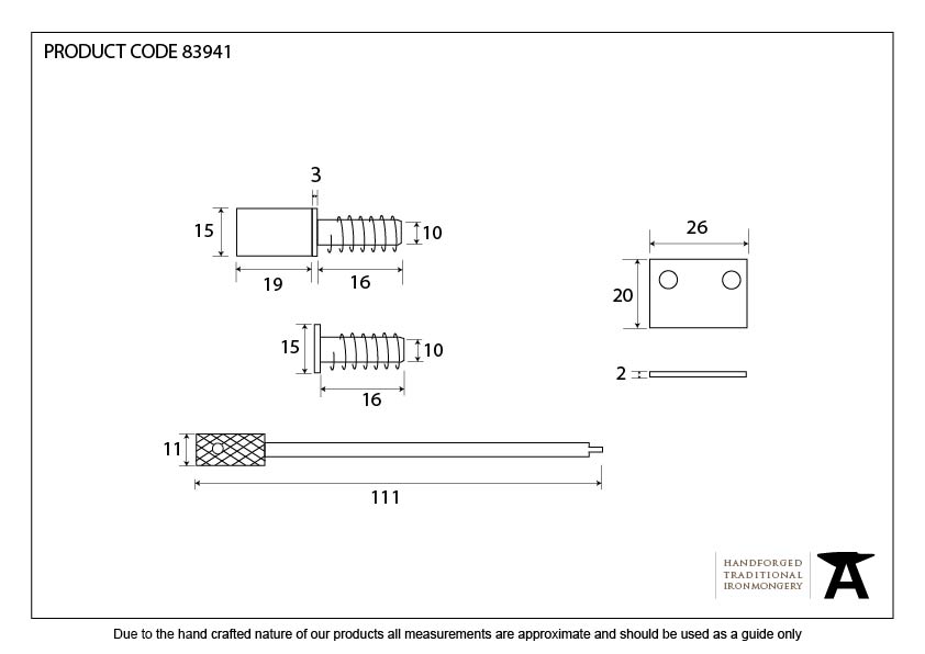 Lacquered Brass Secure Stops (Pack of 4) - 83941 - Technical Drawing