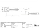 Matt Black Hammered Newbury Lever on Rose Set (Square) - Unsprung - 49988 - Technical Drawing