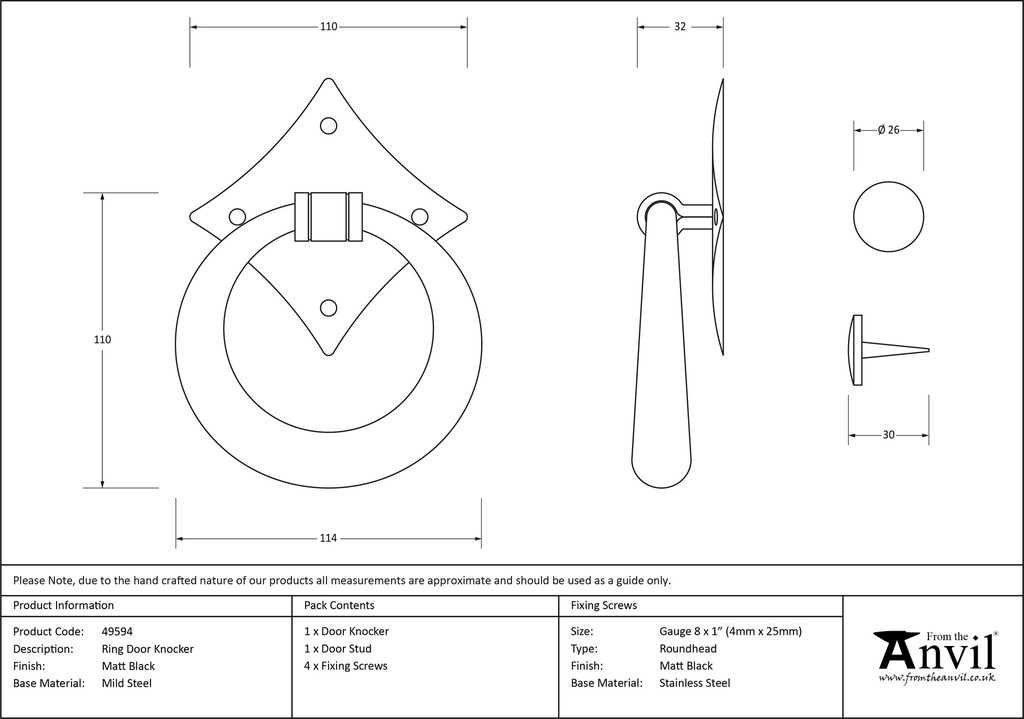 Matt Black Ring Door Knocker - 49594 - Technical Drawing