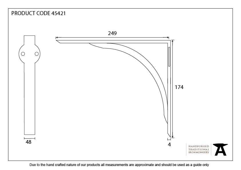 Natural Smooth 10'' x 7'' Curved Shelf Bracket - 45421 - Technical Drawing