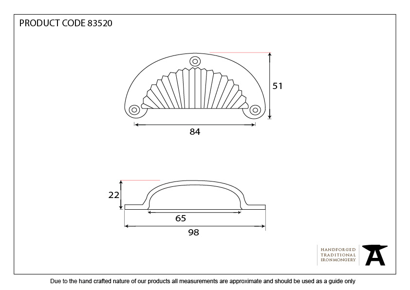 Natural Smooth 3&quot; Flower Drawer Pull - 83520 - Technical Drawing