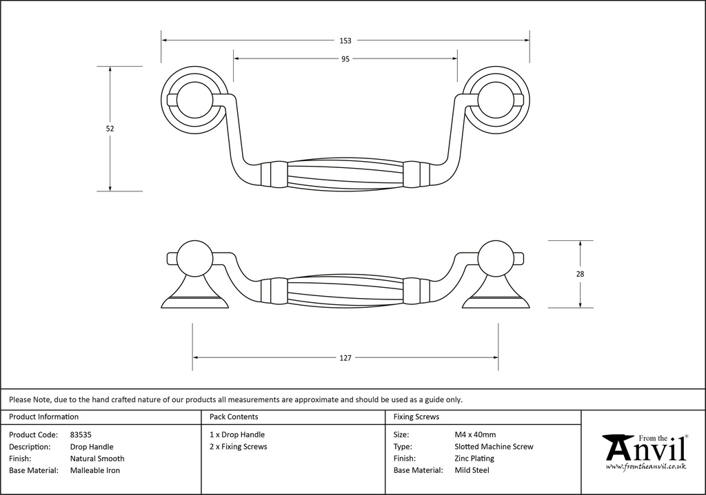 Natural Smooth Drop Handle - 83535 - Technical Drawing