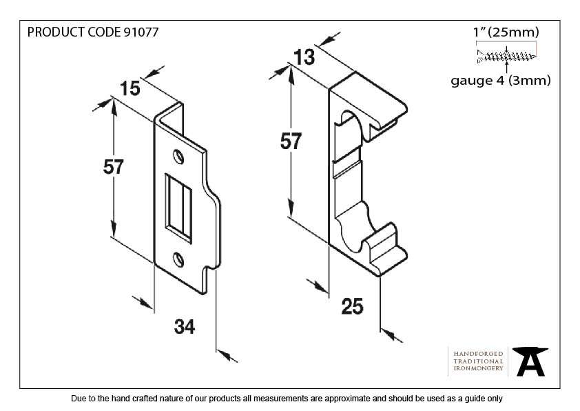 Nickel ½&quot; Rebate Kit for Tubular Mortice Latch - 91077 - Technical Drawing