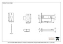 Nickel 2½&quot; Tubular Mortice Latch - 91080 - Technical Drawing