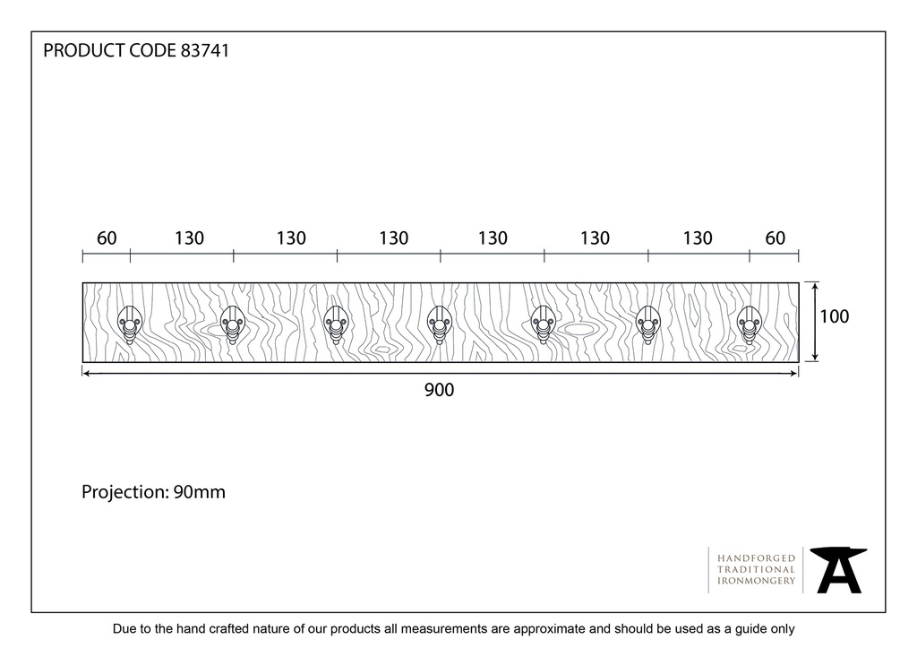 Olive Green Stable Coat Rack - 83741 - Technical Drawing