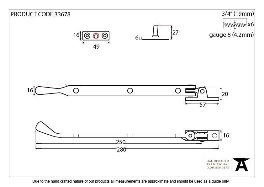 Pewter 10&quot; Peardrop Stay - 33678 - Technical Drawing