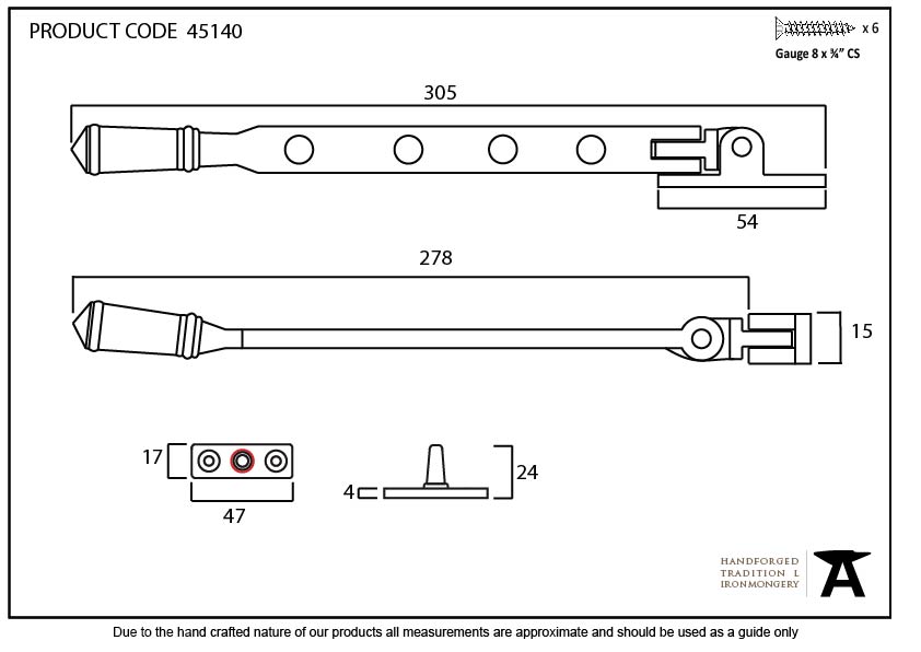 Pewter 10" Regency Stay - 45140 - Technical Drawing