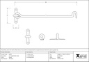 Pewter 12&quot; Forged Cabin Hook - 83796 - Technical Drawing