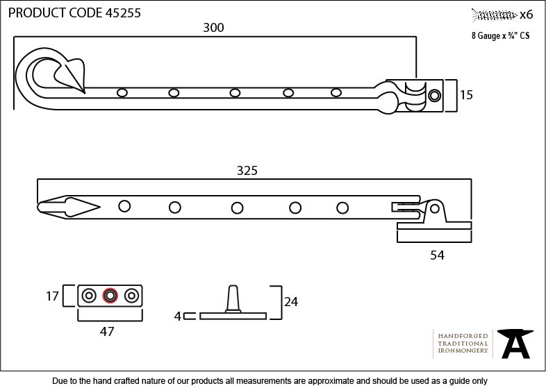 Pewter 12&quot; Shropshire Window Stay - 45255 - Technical Drawing