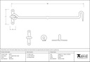 Pewter 14&quot; Forged Cabin Hook - 83797 - Technical Drawing