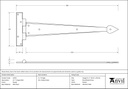 Pewter 15&quot; Arrow Head T Hinge (pair) - 33791 - Technical Drawing