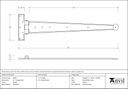 Pewter 22" Penny End T Hinge (pair) - 33655 - Technical Drawing