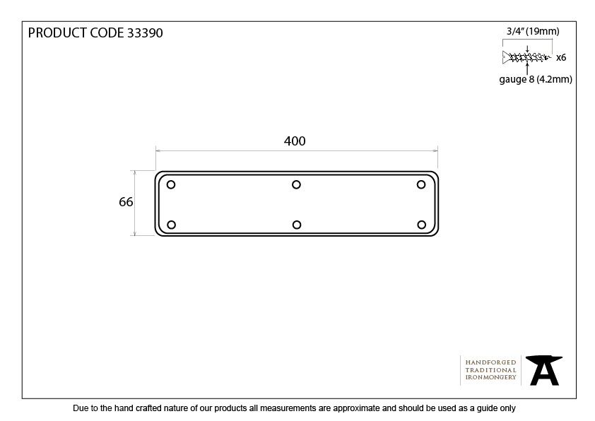 Pewter 400mm Plain Fingerplate - 33390 - Technical Drawing