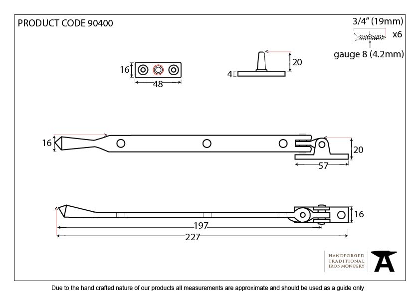 Pewter 8" Avon Stay - 90400 - Technical Drawing