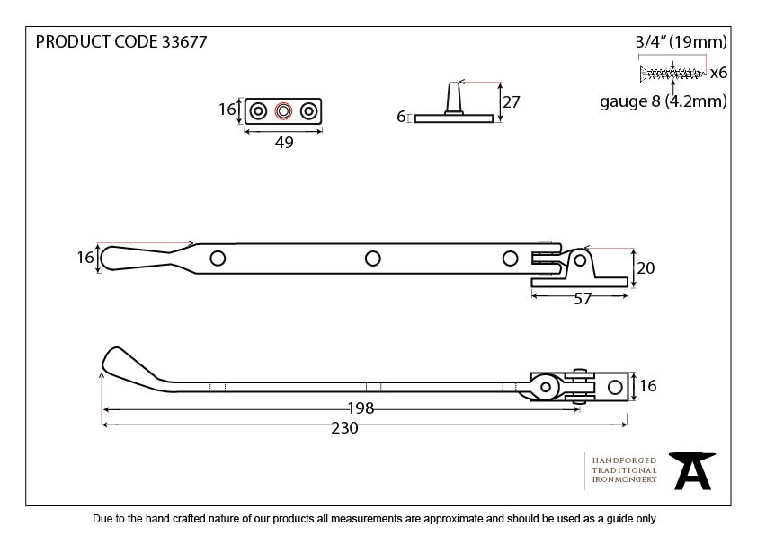 Pewter 8" Peardrop Stay - 33677 - Technical Drawing