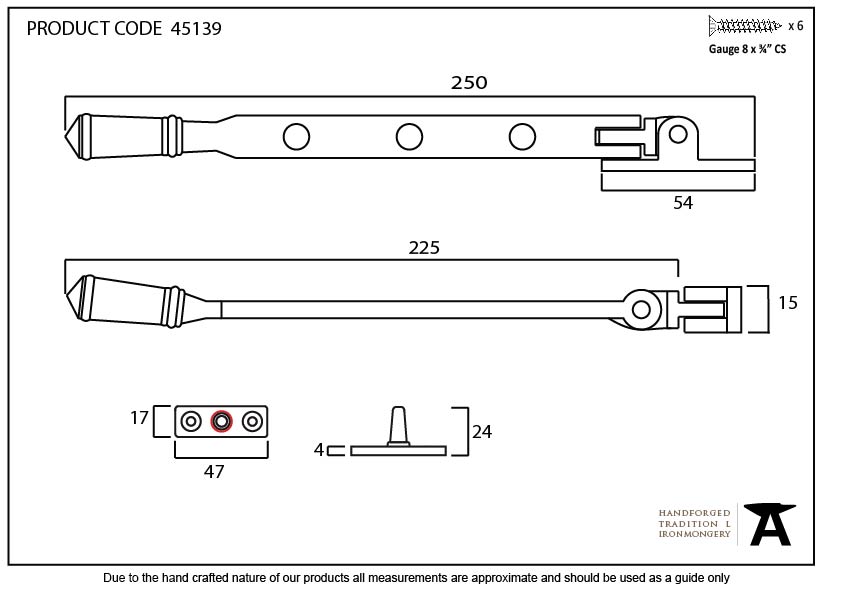 Pewter 8&quot; Regency Stay - 45139 - Technical Drawing