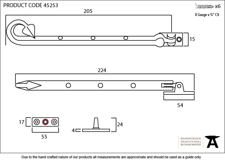 Pewter 8&quot; Shropshire Window Stay - 45253 - Technical Drawing