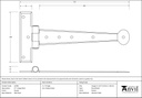 Pewter 9" Penny End T Hinge (pair) - 33789 - Technical Drawing
