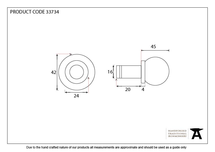 Pewter Ball Curtain Finial (pair) - 33734 - Technical Drawing