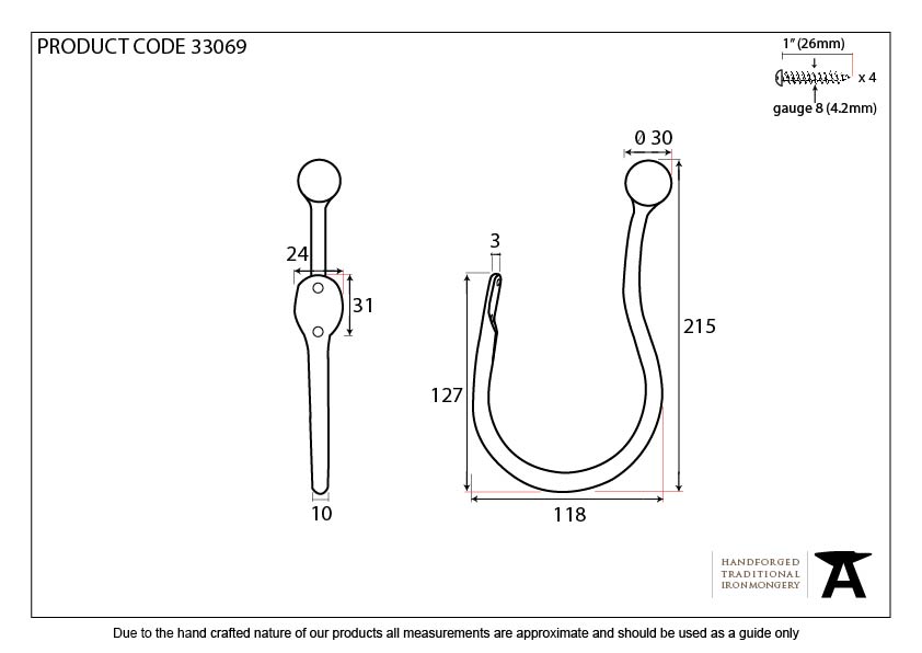 Pewter Curtain Tie Back (pair) - 33069 - Technical Drawing