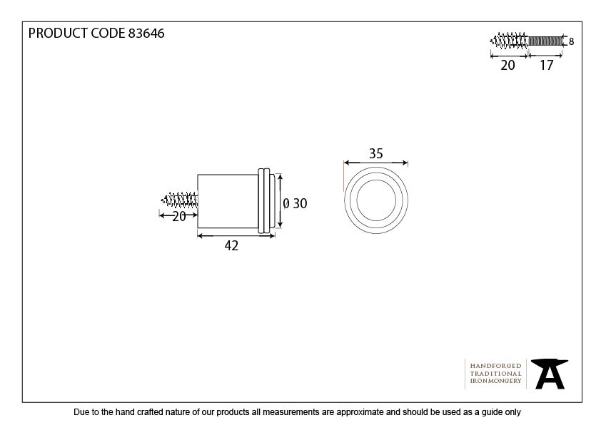 Pewter Floor Mounted Door Stop - 83646 - Technical Drawing