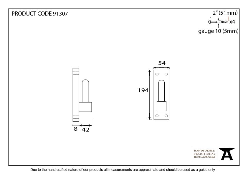 Pewter Frame Hook for 33741 (pair) - 91307 - Technical Drawing
